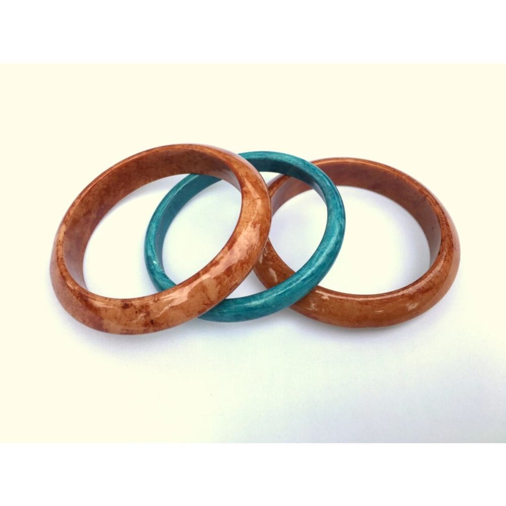 Vintage Brown And Blue Marbleized Lucite BANGLE BRACELETS